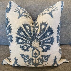 Pottery Barn Blue and Cream Decorative Pillow